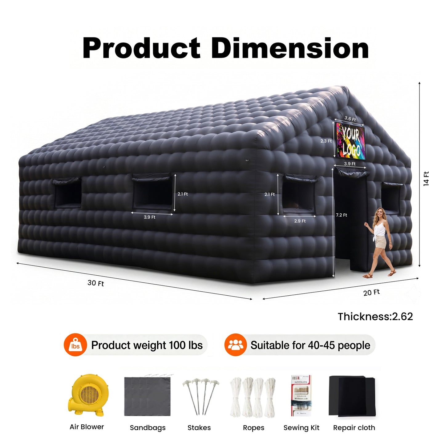 MIUZZY Inflatable Tent, 16.5ft-30ft Adults' House for Nightclub, Party, Weddings | Blow Up Tent for Festivals & Events with Ventilation (Include Blower & Repair Kit)