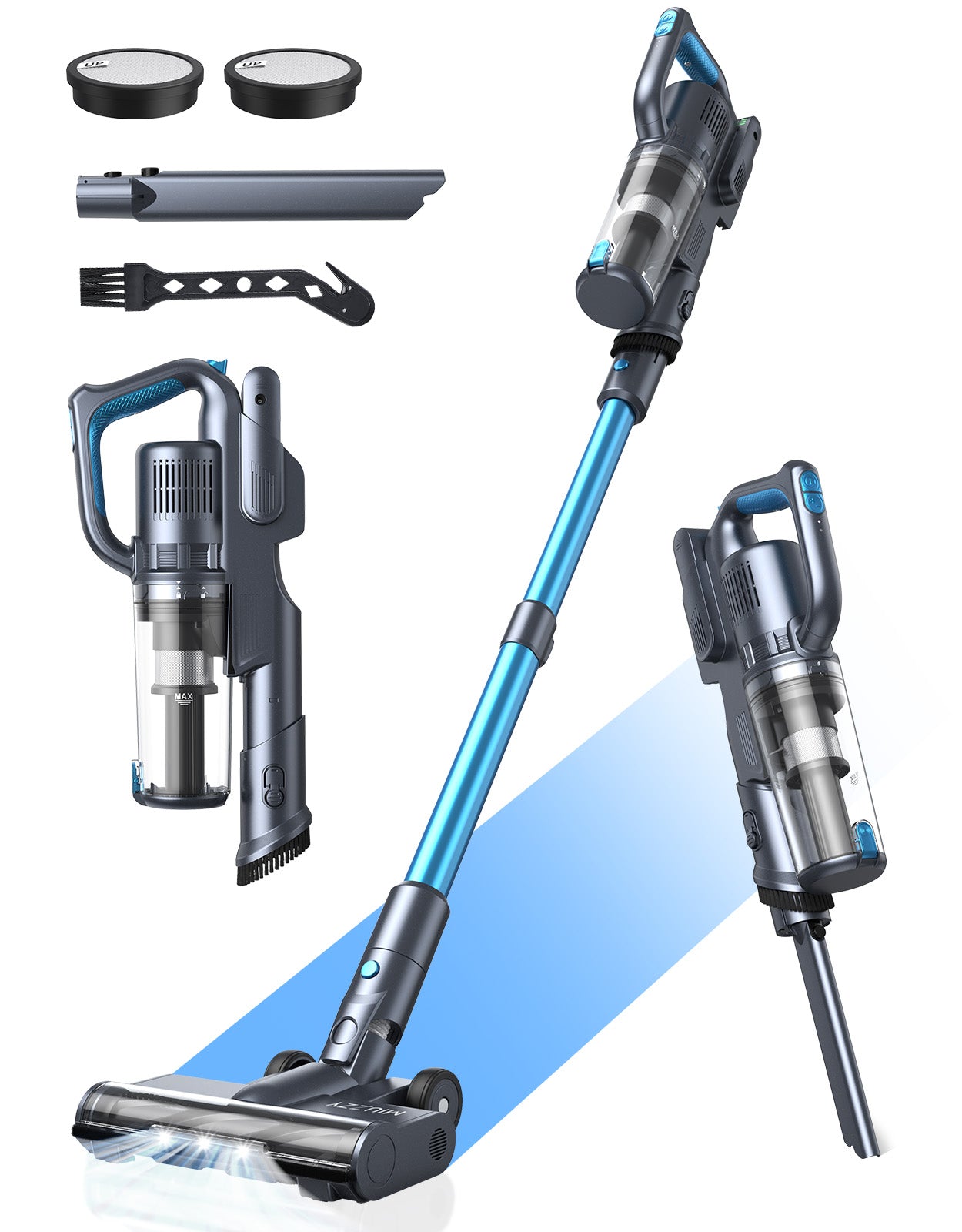 MIUZZY M243 Lightweight Cordless Vacuum Cleaner, 35KPa Powerful Suction, 50 Mins Max Runtime, Rechargeable Vacuum with Self-Standing Design, for Home, Pet Hair, Hard Floors, Carpets, Cars