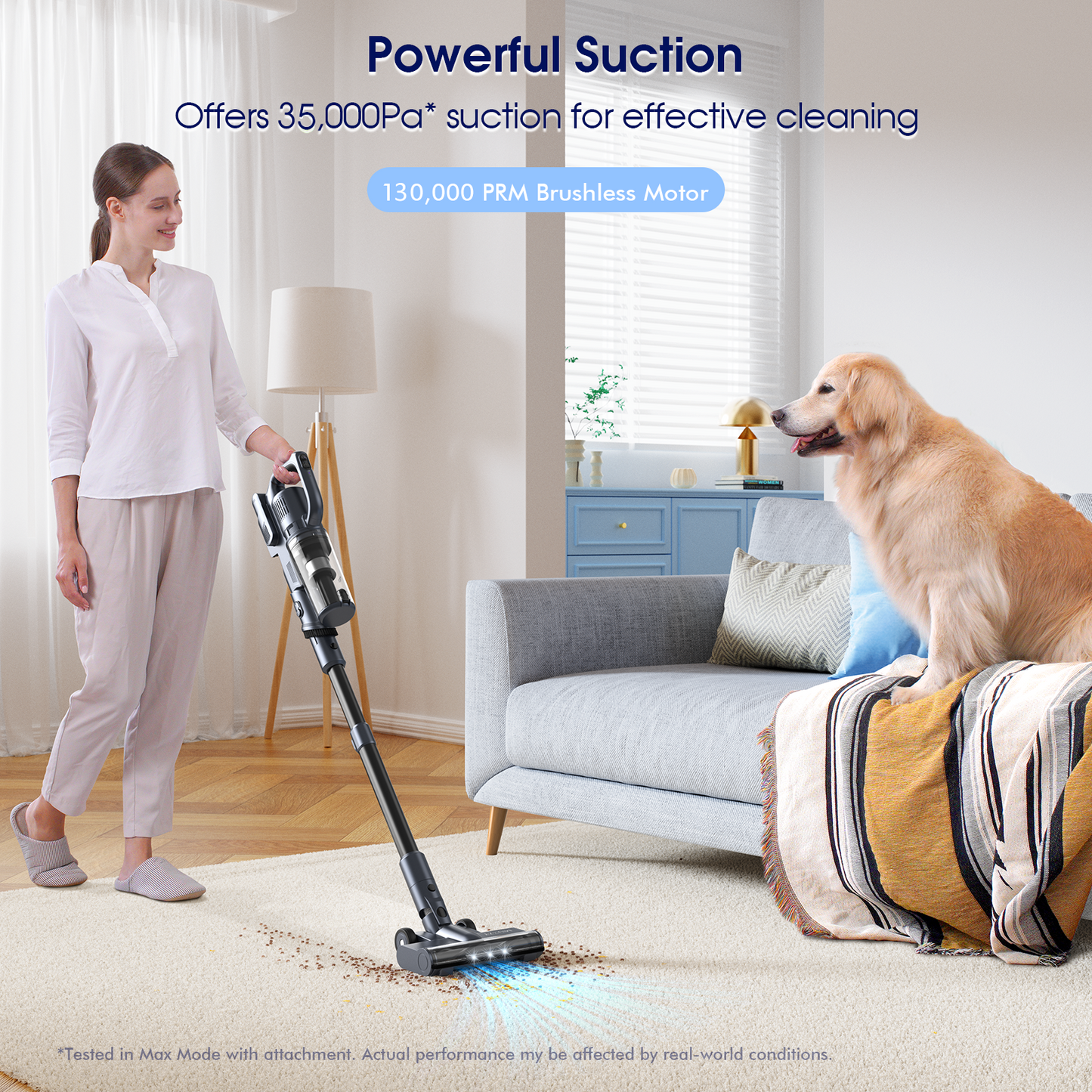 MIUZZY M243 Lightweight Cordless Vacuum Cleaner, 35KPa Powerful Suction, 50 Mins Max Runtime, Rechargeable Vacuum with Self-Standing Design, for Home, Pet Hair, Hard Floors, Carpets, Cars