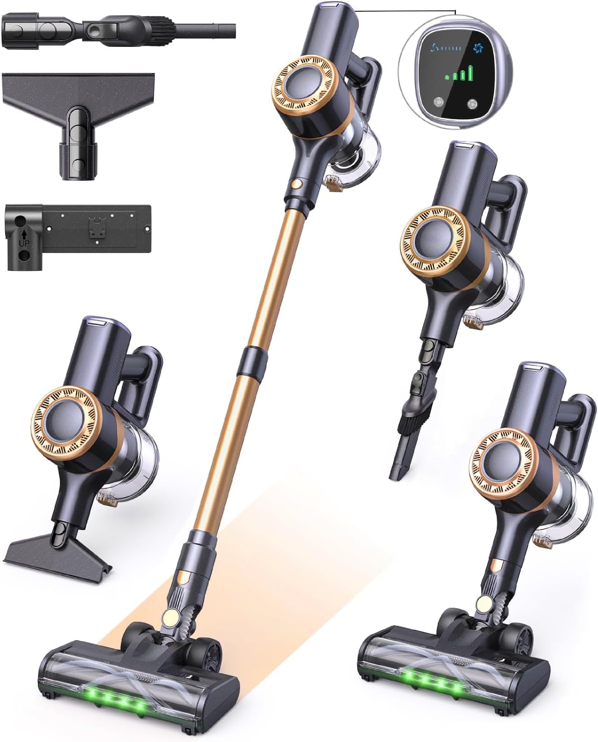 MIUZZY P2 Cordless Vacuum Cleaner, 30Kpa Stick Vacuum with Anti-Tangle Brush and Upgraded Green Light, Vacuum Cleaner for Home, Wireless Vacuum for Pet Hair, Carpet, Hard Floor
