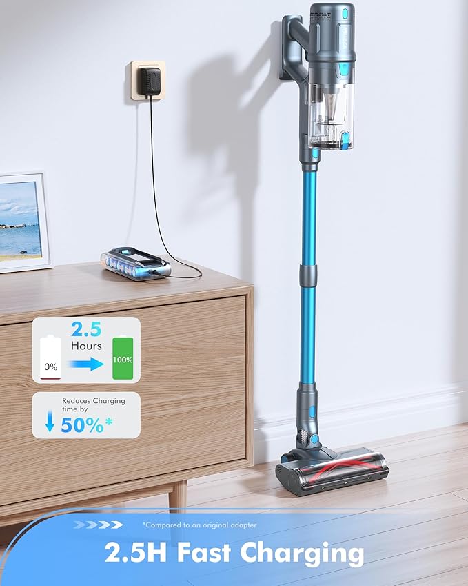 MIUZZY M244 Aspirapolvere Senza Fili, Aspirazione Potente da 140 AW, Autonomia Massima di 60 Minuti con Ricarica Rapida, Avvolgimento Anti-Capelli, Aspirapolvere Stick 6 in 1 per la Casa