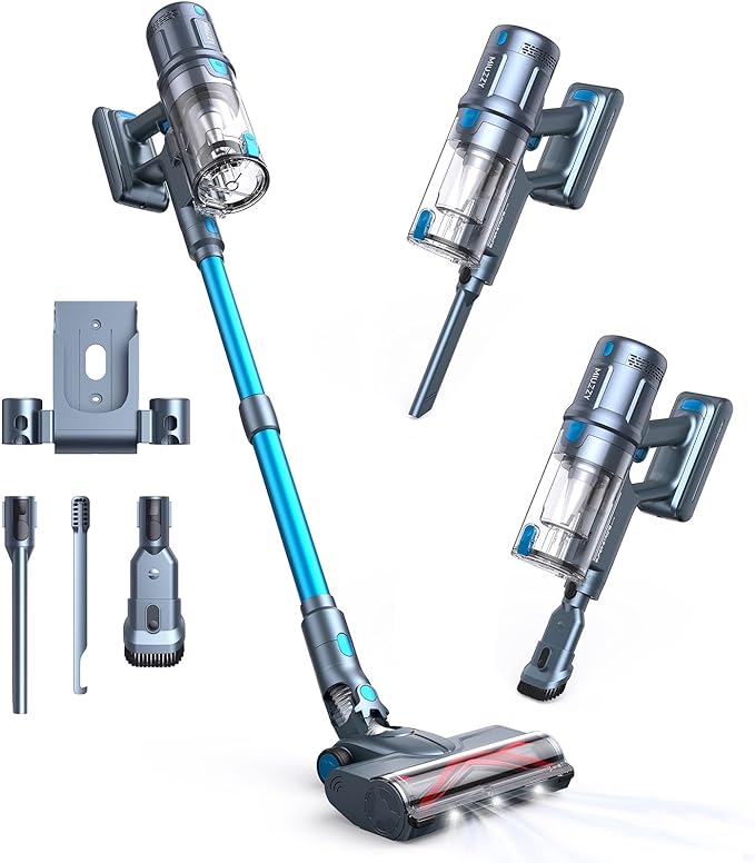 MIUZZY M244 Aspirapolvere Senza Fili, Aspirazione Potente da 140 AW, Autonomia Massima di 60 Minuti con Ricarica Rapida, Avvolgimento Anti-Capelli, Aspirapolvere Stick 6 in 1 per la Casa