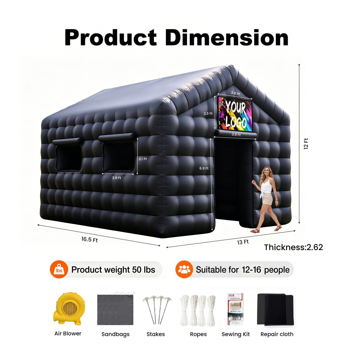 MIUZZY Inflatable Tent, 16.5ft-30ft Adults' House for Nightclub, Party, Weddings | Blow Up Tent for Festivals & Events with Ventilation (Include Blower & Repair Kit)