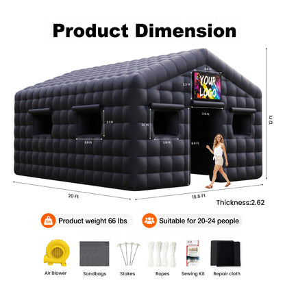MIUZZY Inflatable Tent, 16.5ft-30ft Adults' House for Nightclub, Party, Weddings | Blow Up Tent for Festivals & Events with Ventilation (Include Blower & Repair Kit)