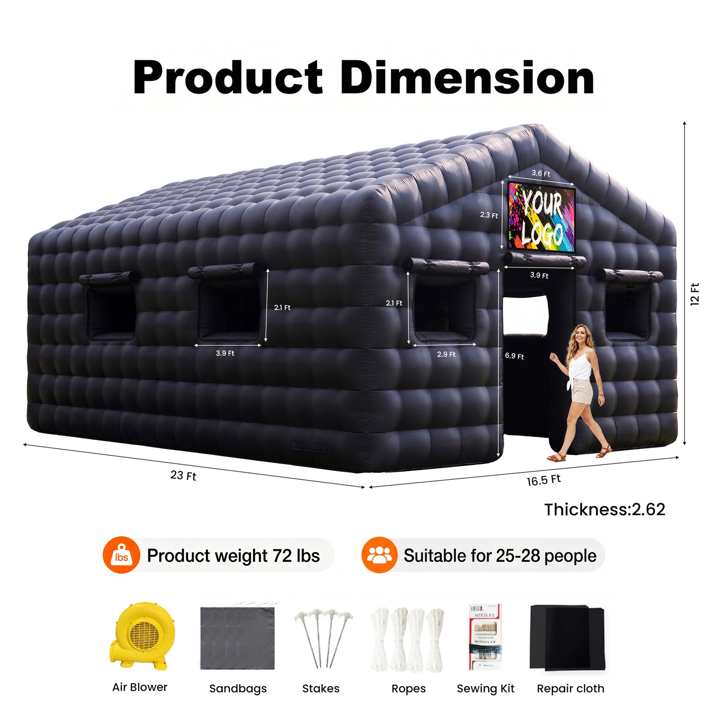 MIUZZY Inflatable Tent, 16.5ft-30ft Adults' House for Nightclub, Party, Weddings | Blow Up Tent for Festivals & Events with Ventilation (Include Blower & Repair Kit)