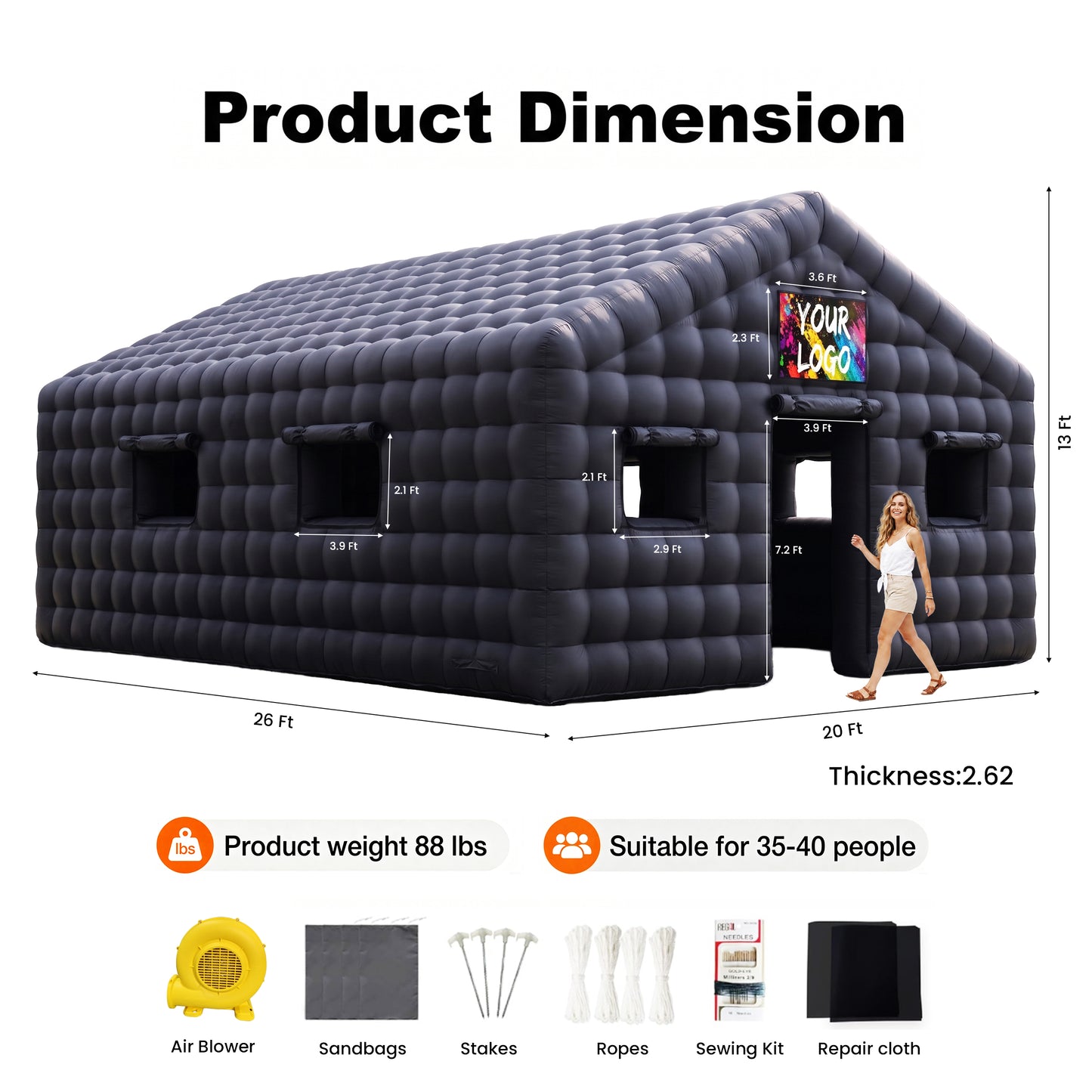 MIUZZY Inflatable Tent, 16.5ft-30ft Adults' House for Nightclub, Party, Weddings | Blow Up Tent for Festivals & Events with Ventilation (Include Blower & Repair Kit)