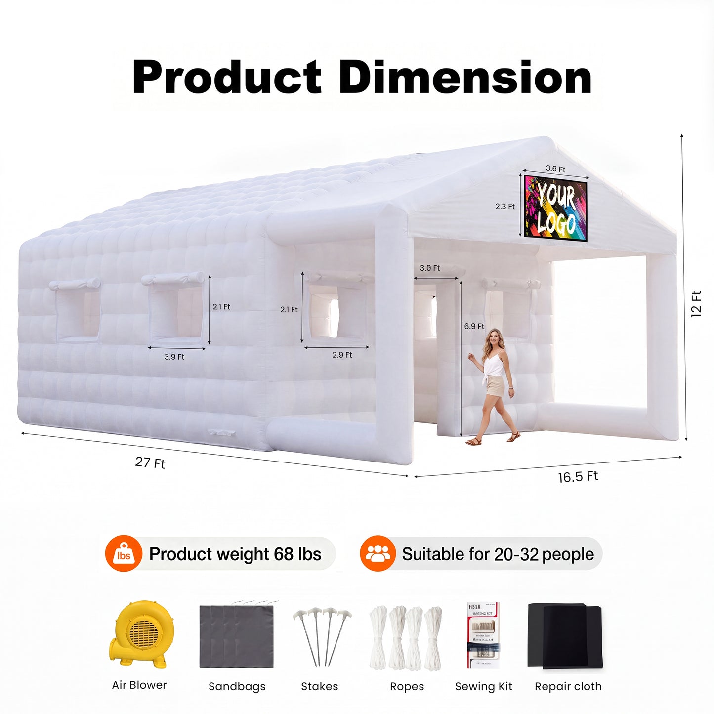 MIUZZY Inflatable Tent with Gazebo, 37FT/27FT Adults' House for Nightclub, Party | Blow Up Tent for Festivals & Events with Ventilation (Include Blower & Repair Kit)