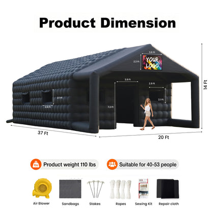 MIUZZY Inflatable Tent with Gazebo, 37FT/27FT Adults' House for Nightclub, Party | Blow Up Tent for Festivals & Events with Ventilation (Include Blower & Repair Kit)