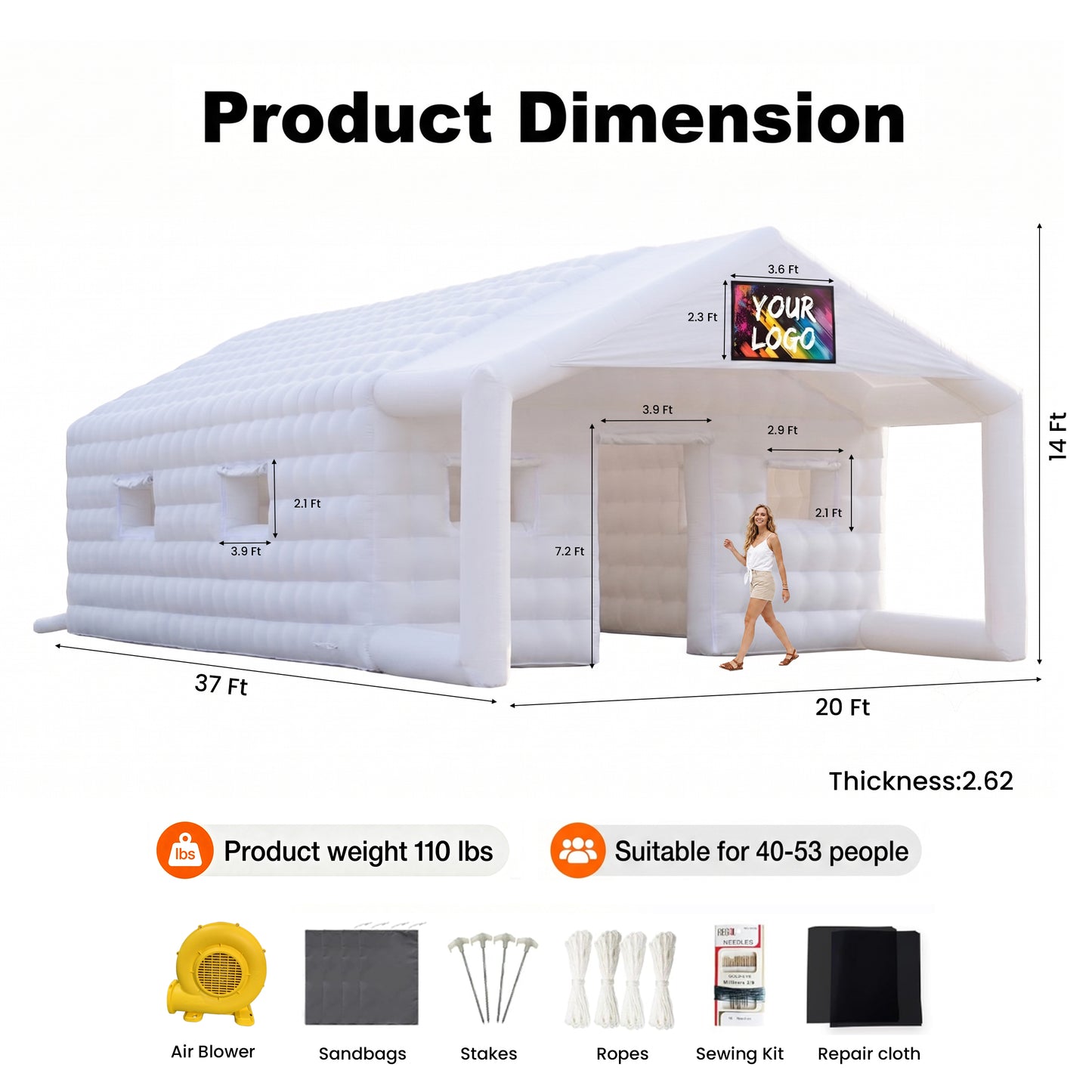 MIUZZY Inflatable Tent with Gazebo, 37FT/27FT Adults' House for Nightclub, Party | Blow Up Tent for Festivals & Events with Ventilation (Include Blower & Repair Kit)