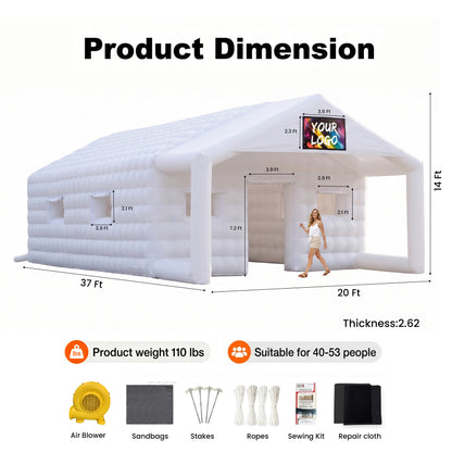 MIUZZY Inflatable Tent with Gazebo, 37FT/27FT Adults' House for Nightclub, Party | Blow Up Tent for Festivals & Events with Ventilation (Include Blower & Repair Kit)