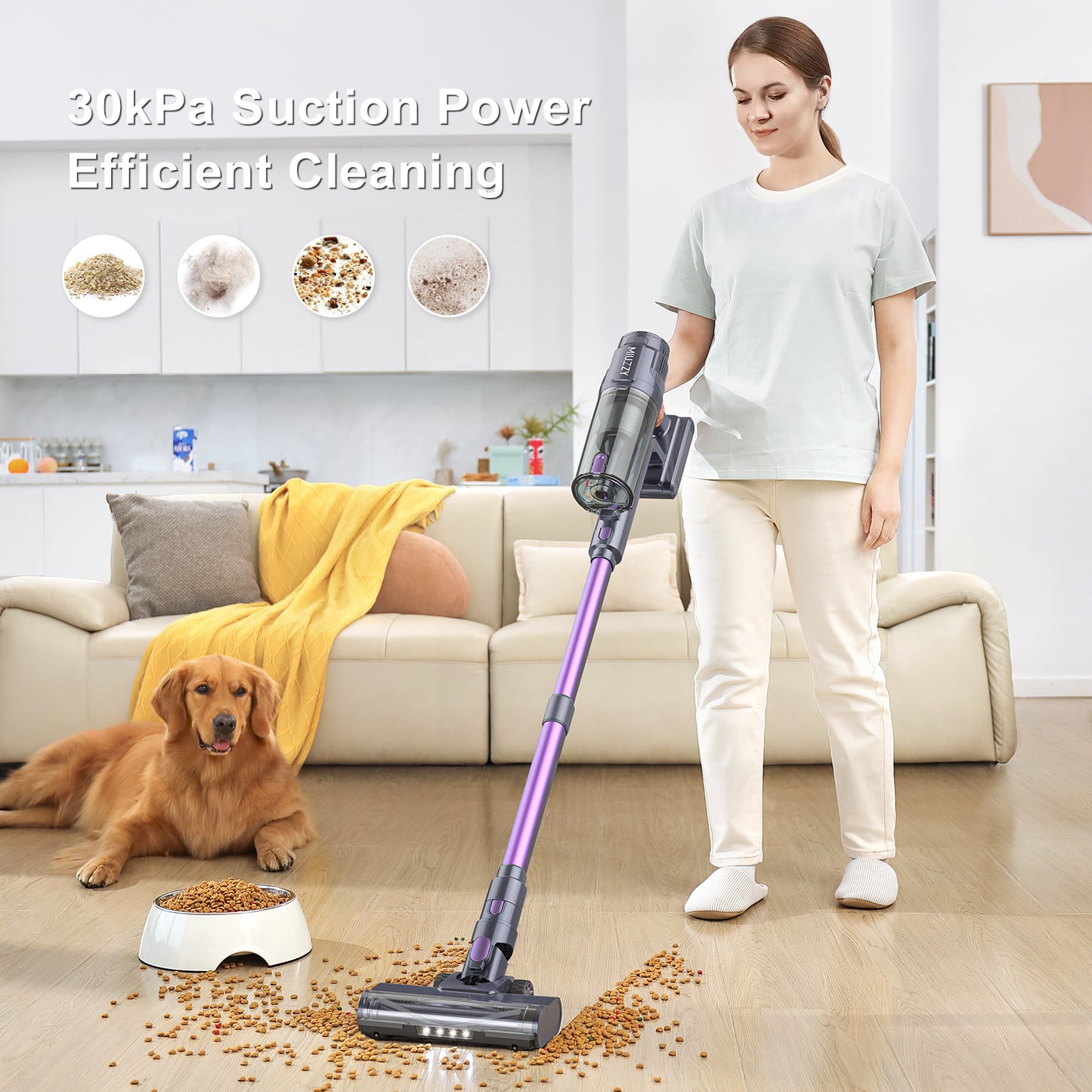 MIUZZY Aspiradora inalámbrica M242, aspiradora sin escobillas de 25 Kpa con pantalla táctil, hasta 50 minutos de funcionamiento, aspiradora ligera para alfombras, suelos de madera del hogar y pelo de mascotas 