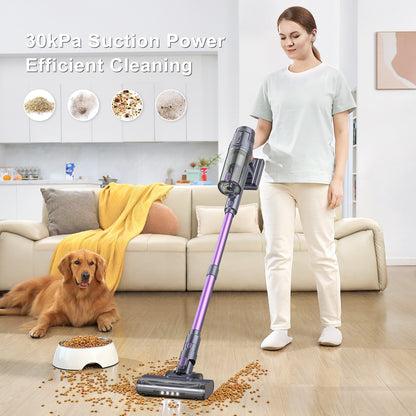 MIUZZY Aspiradora inalámbrica M242, aspiradora sin escobillas de 25 Kpa con pantalla táctil, hasta 50 minutos de funcionamiento, aspiradora ligera para alfombras, suelos de madera del hogar y pelo de mascotas 