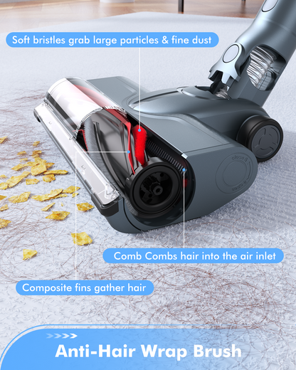 MIUZZY M244 Cordless Vacuum Cleaner, 140AW Powerful Suction, 60 Mins Max Runtime with Fast Charging, Anti-Hair Wrap, 6 in 1 Stick Vacuum Cleaner for Home（Black）