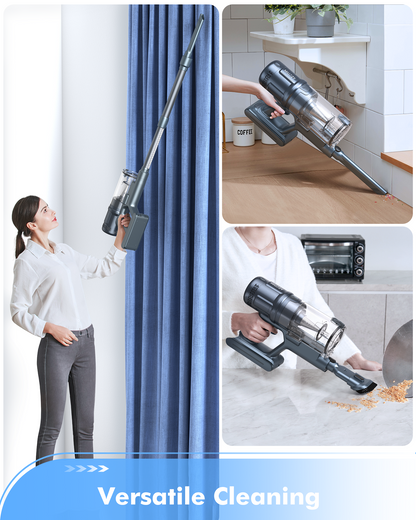 MIUZZY M244 Cordless Vacuum Cleaner, 140AW Powerful Suction, 60 Mins Max Runtime with Fast Charging, Anti-Hair Wrap, 6 in 1 Stick Vacuum Cleaner for Home（Black）