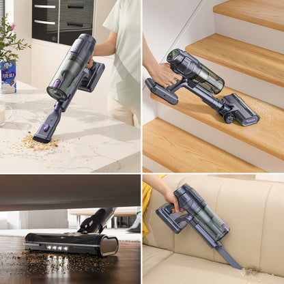 MIUZZY Aspiradora inalámbrica M242, aspiradora sin escobillas de 25 Kpa con pantalla táctil, hasta 50 minutos de funcionamiento, aspiradora ligera para alfombras, suelos de madera del hogar y pelo de mascotas 
