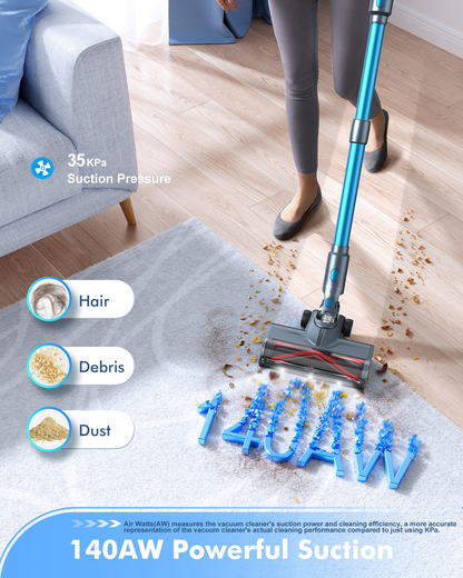 MIUZZY M244 Cordless Vacuum Cleaner, 140AW Powerful Suction, 60 Mins Max Runtime with Fast Charging, Anti-Hair Wrap, 6 in 1 Stick Vacuum Cleaner for Home（Black）
